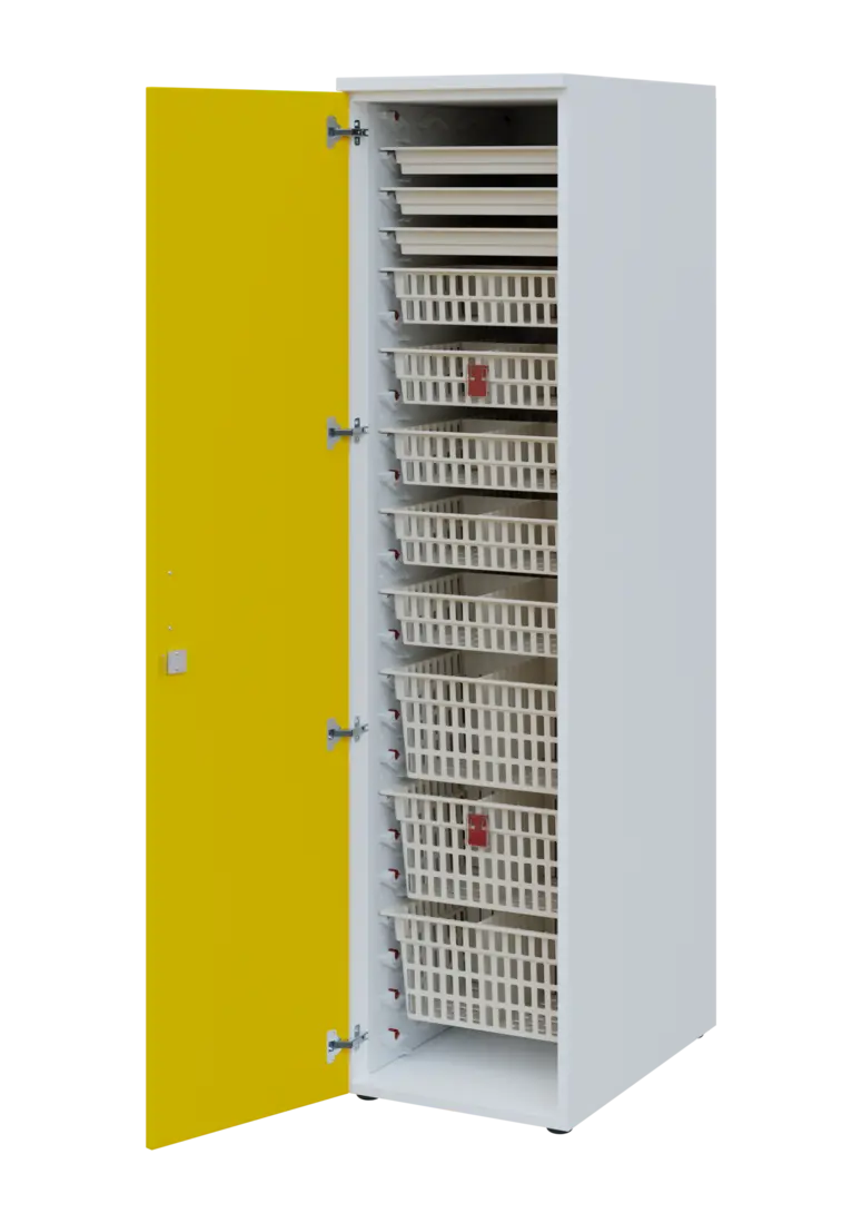EUROMEDICA D - 46 ABS skříň léková boxová, 1-dveřová, levá, 1950x460x735, korpus bílý, dvířka žlutá